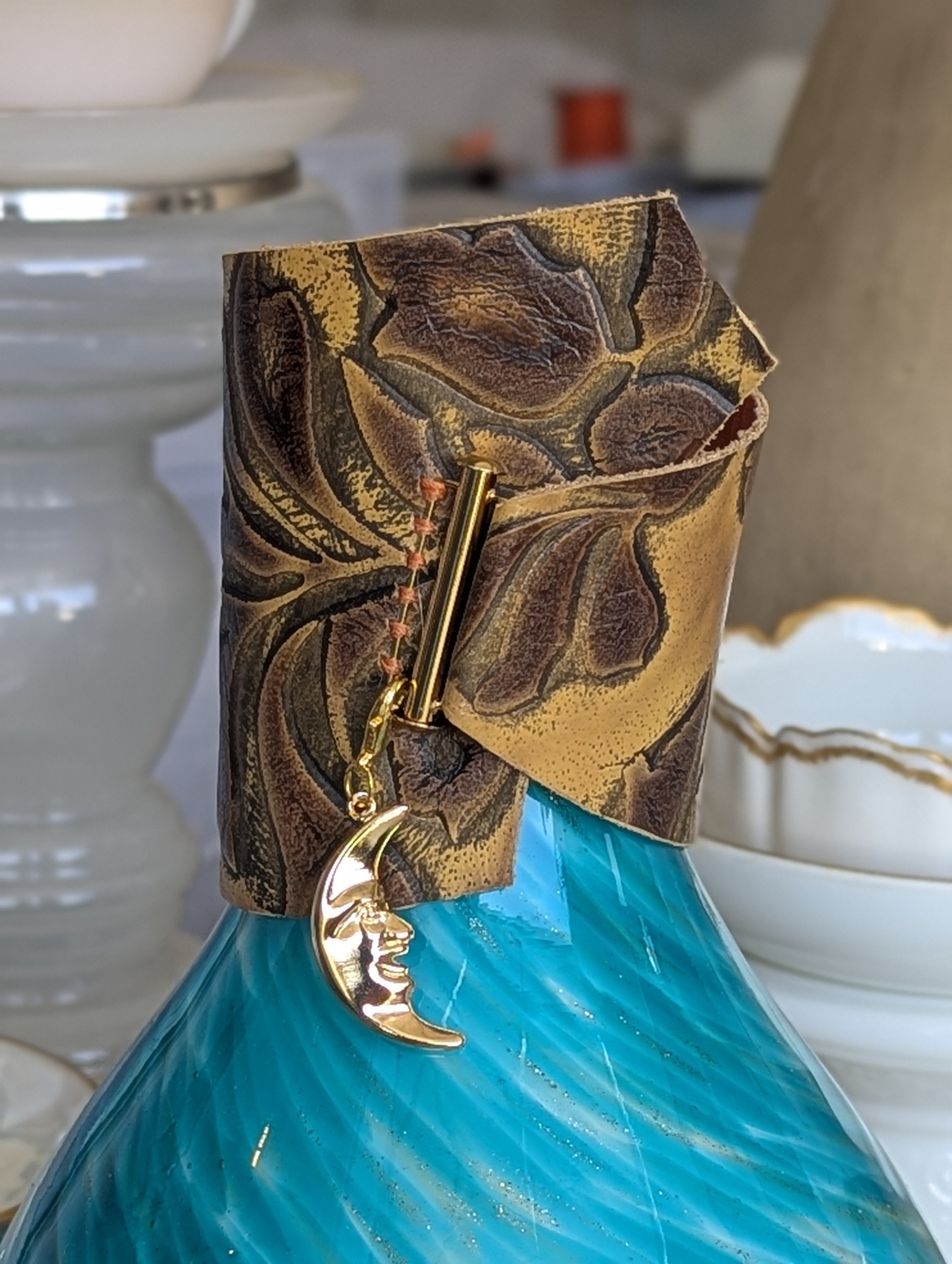 Embossed Leather Cuff with Charm