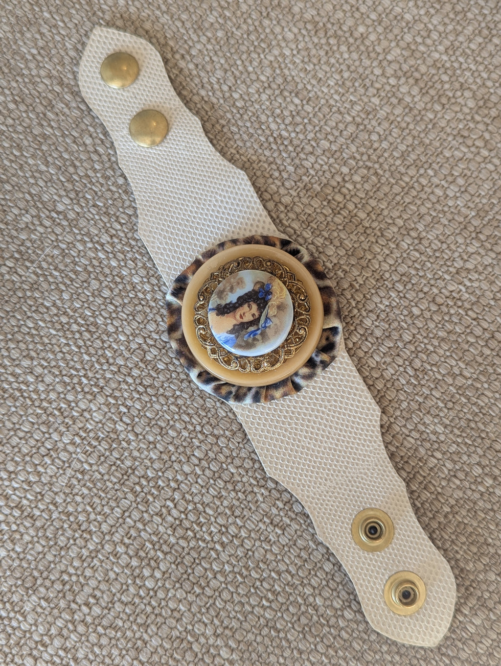 Vintage Rococo Style Leather Cuff