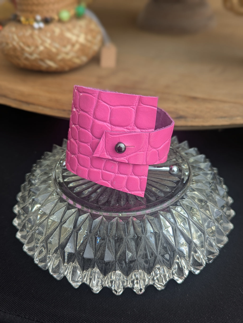Hot Pink Embossed Leather Cuff