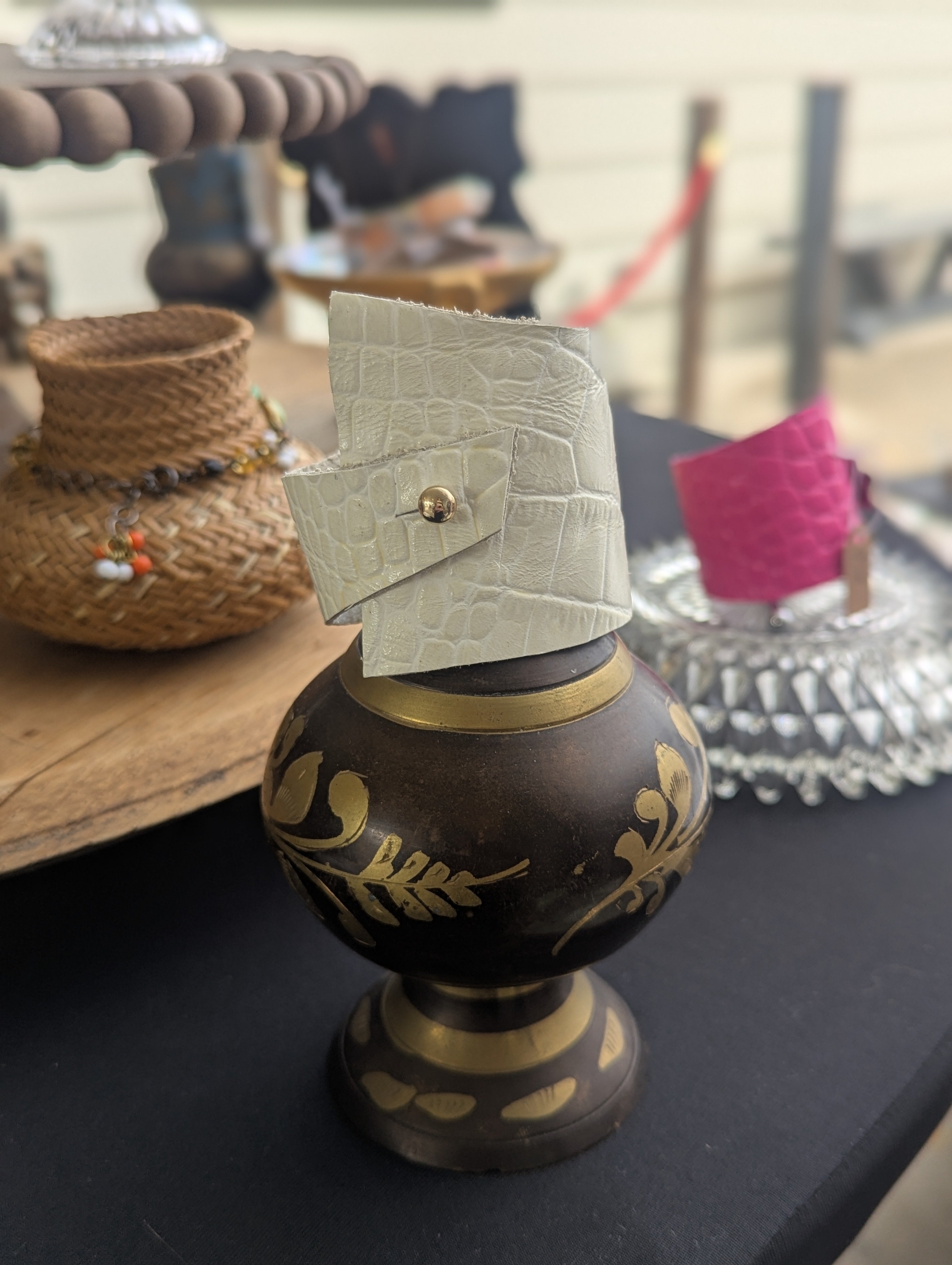 Embossed Leather Cuff - Cream