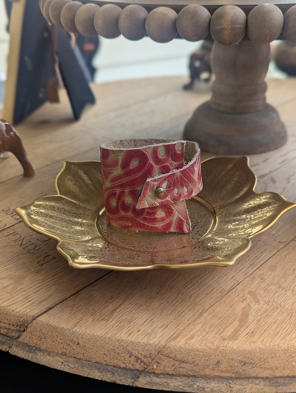 Embossed Leather Cuff - Red