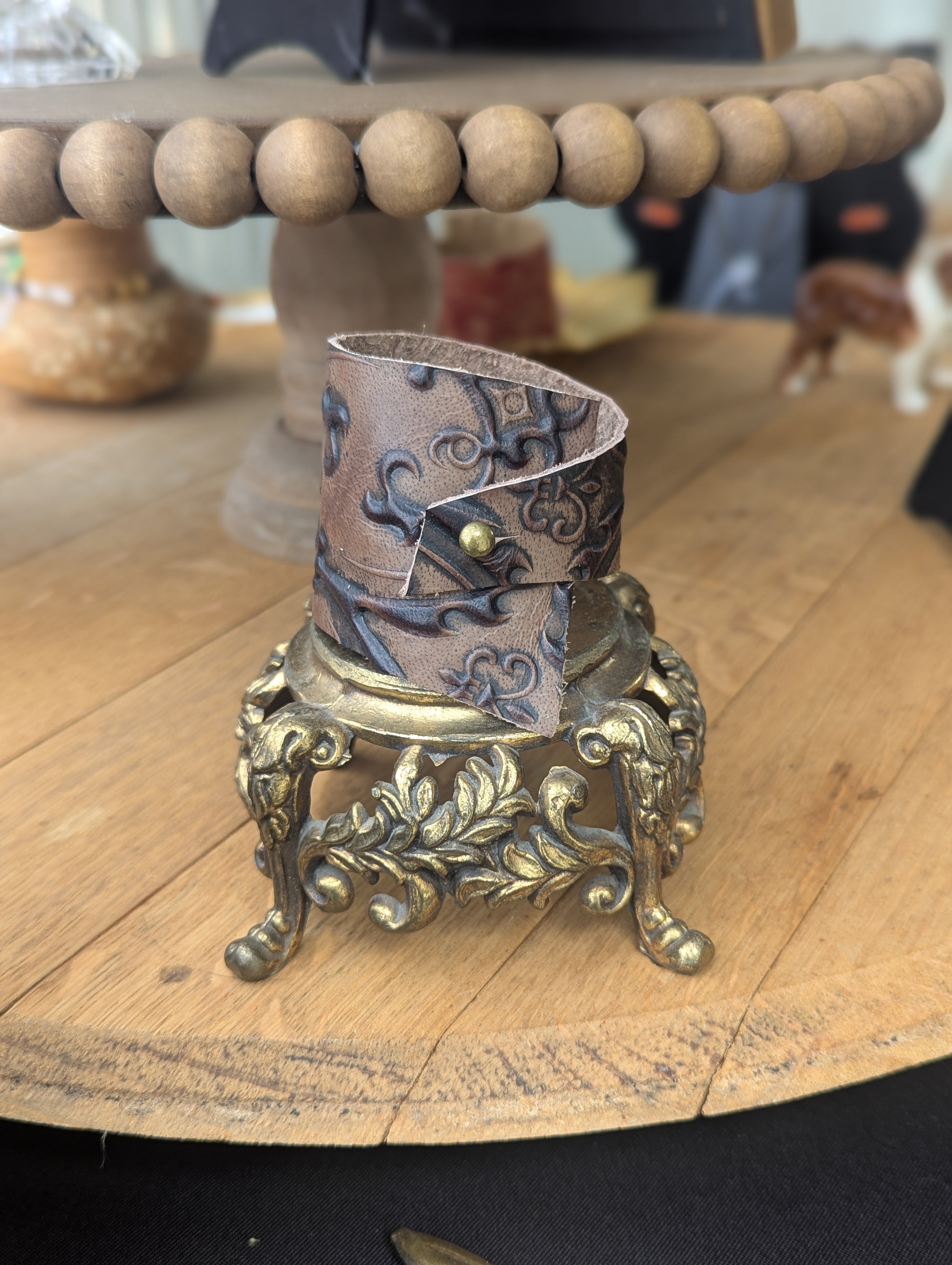 Embossed Leather Cuff - Brown