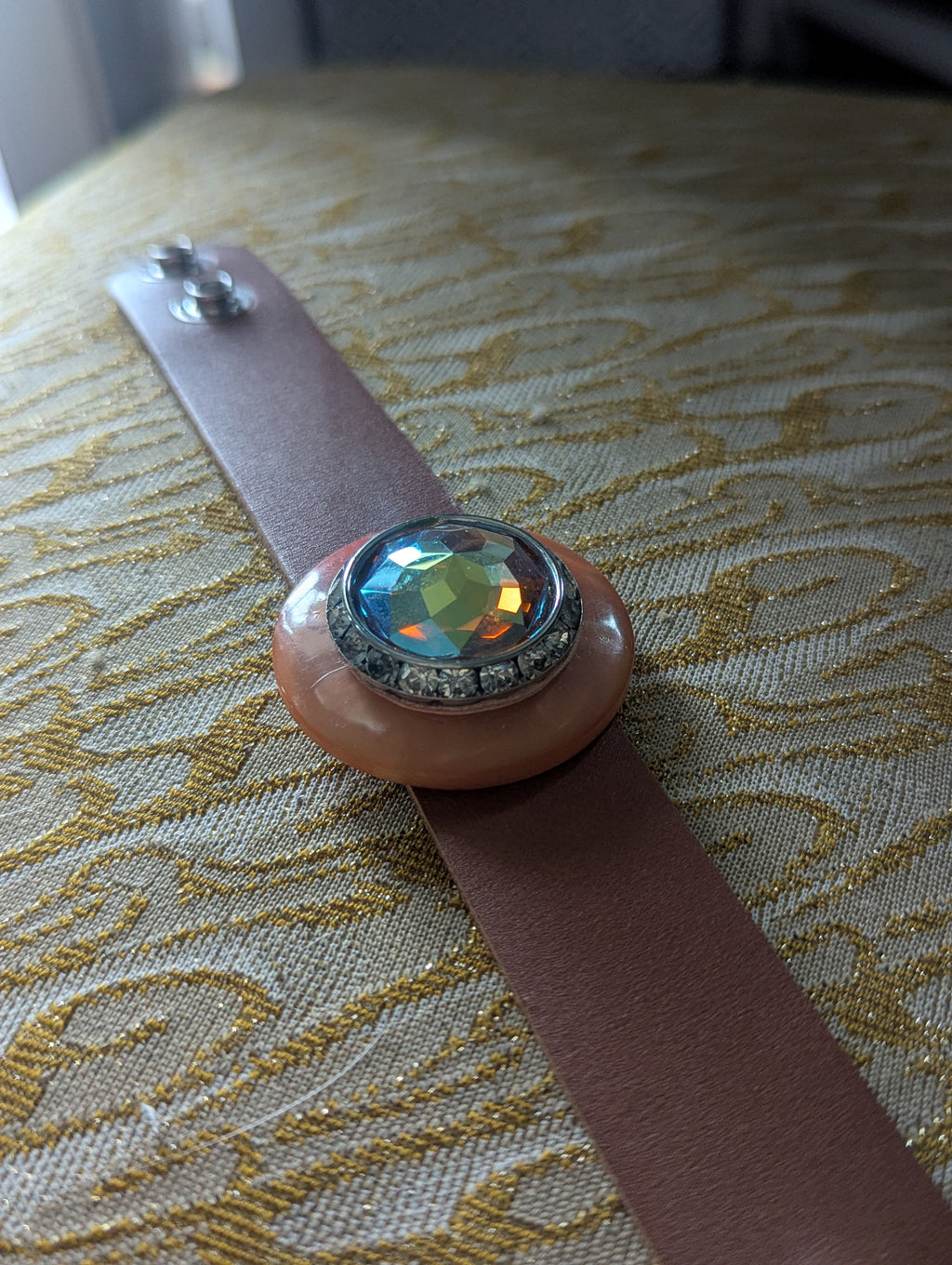 Vintage Aurora Borealis Rhinestone Stack Leather Bracelet