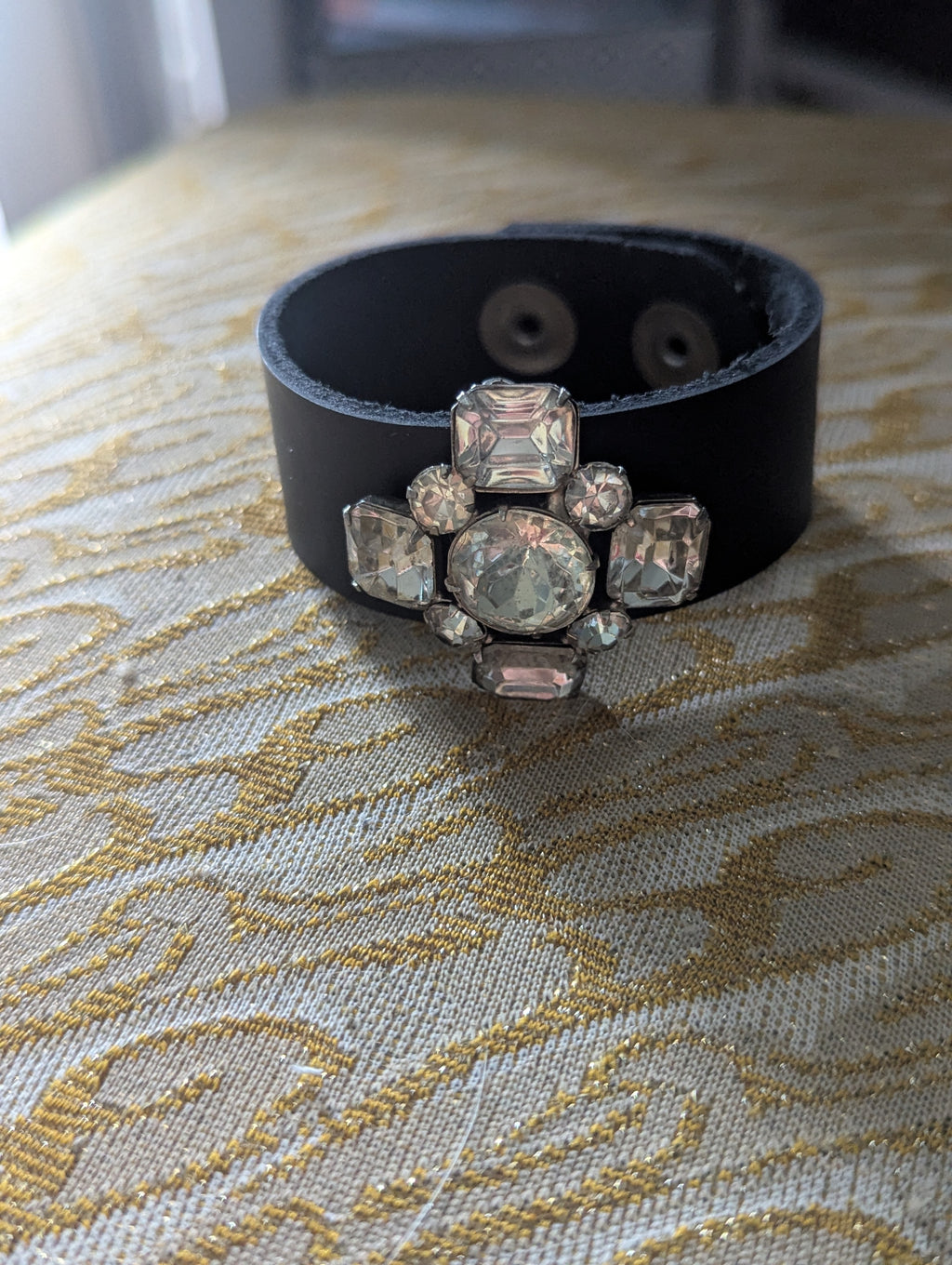 Vintage Rhinestone Focal Leather Bracelet