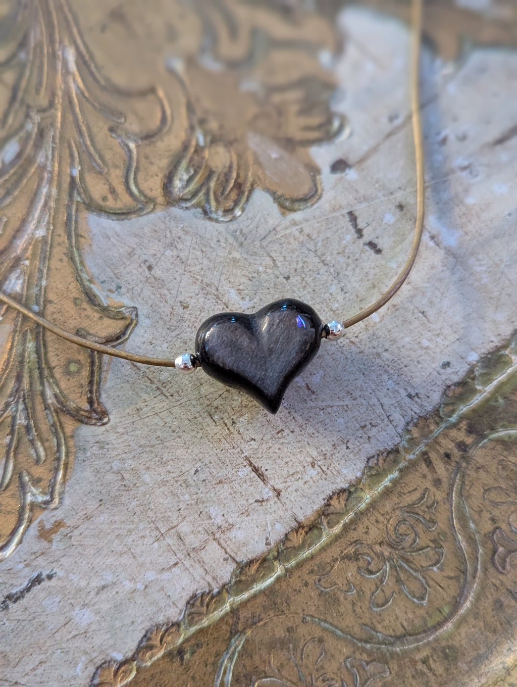 Obsidian Puffy Heart Choker