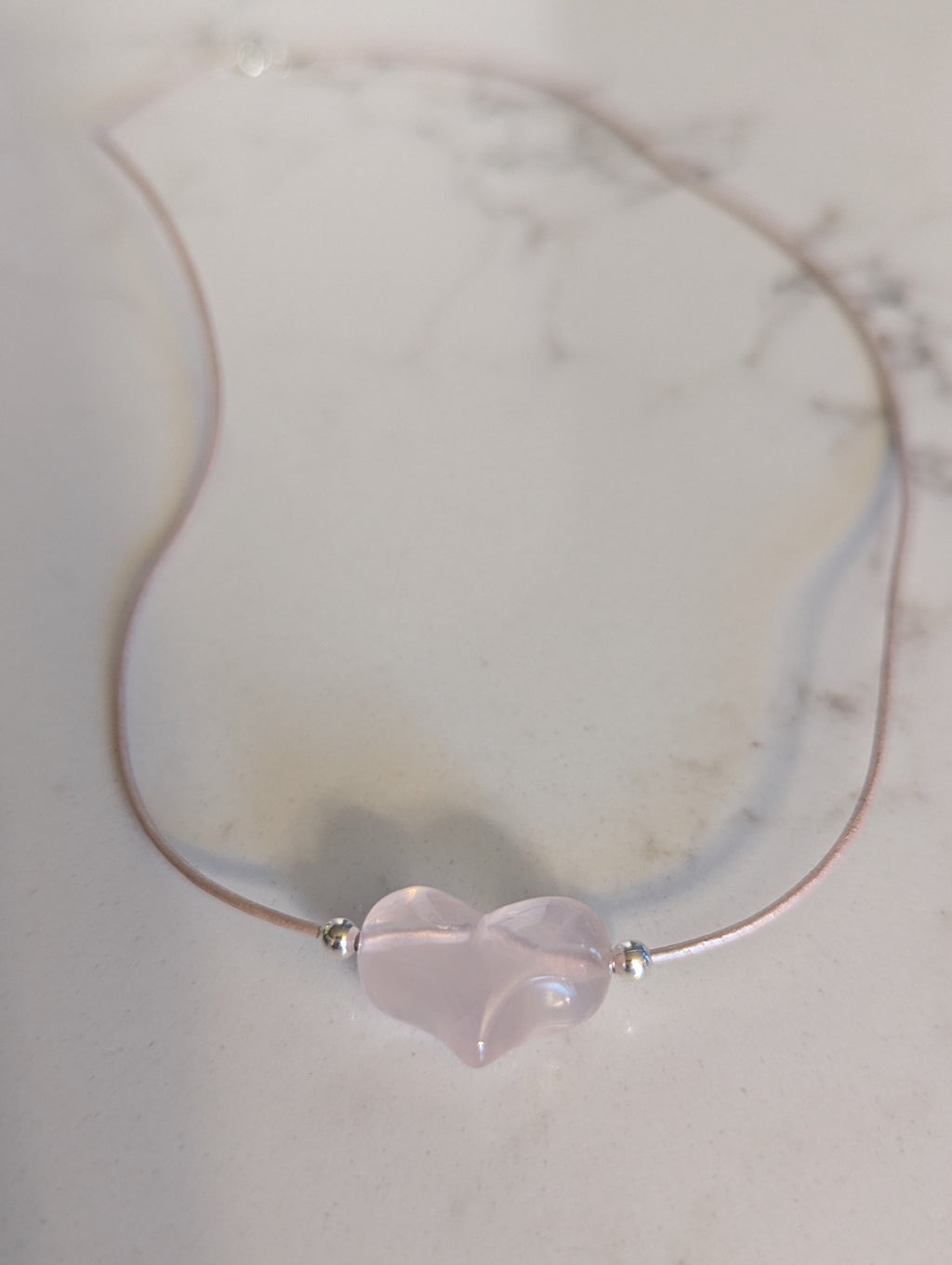 Rose Quartz Puffy Heart Choker