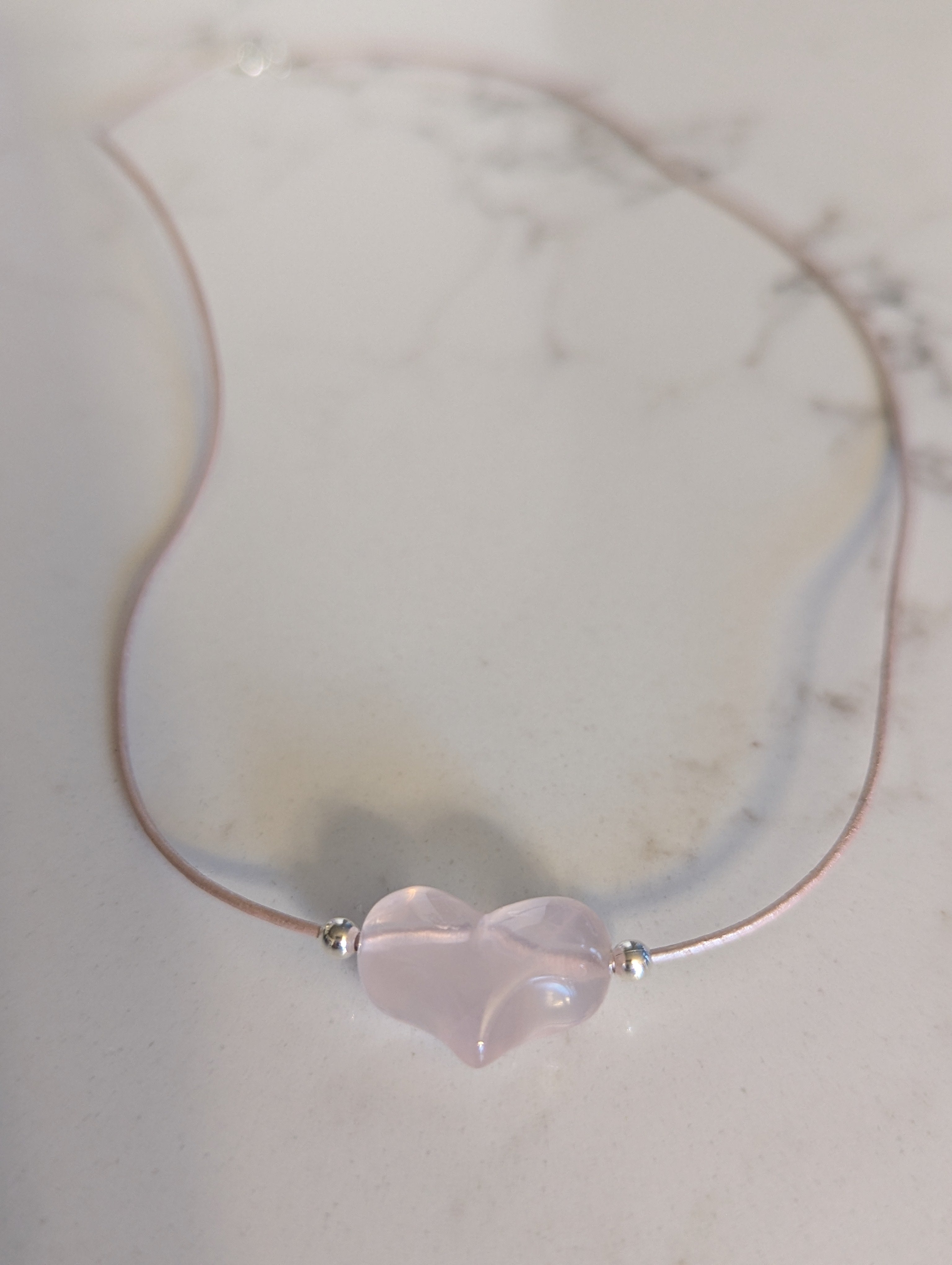 Rose Quartz Puffy Heart Choker
