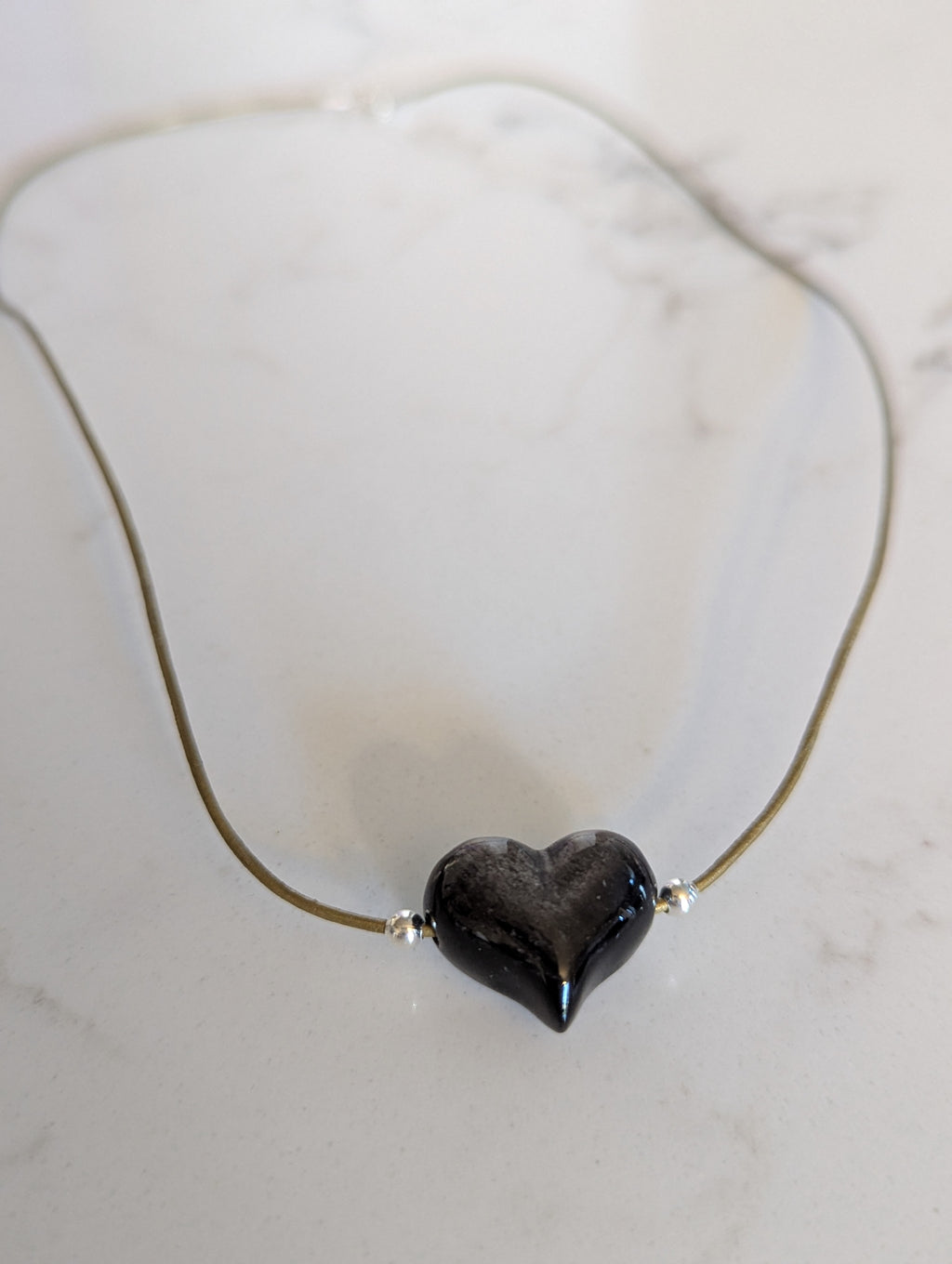 Obsidian Puffy Heart Choker