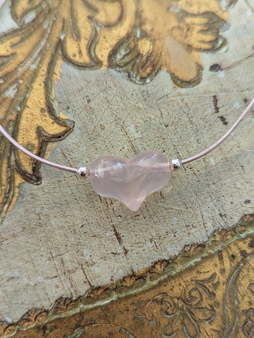 Rose Quartz Puffy Heart Choker