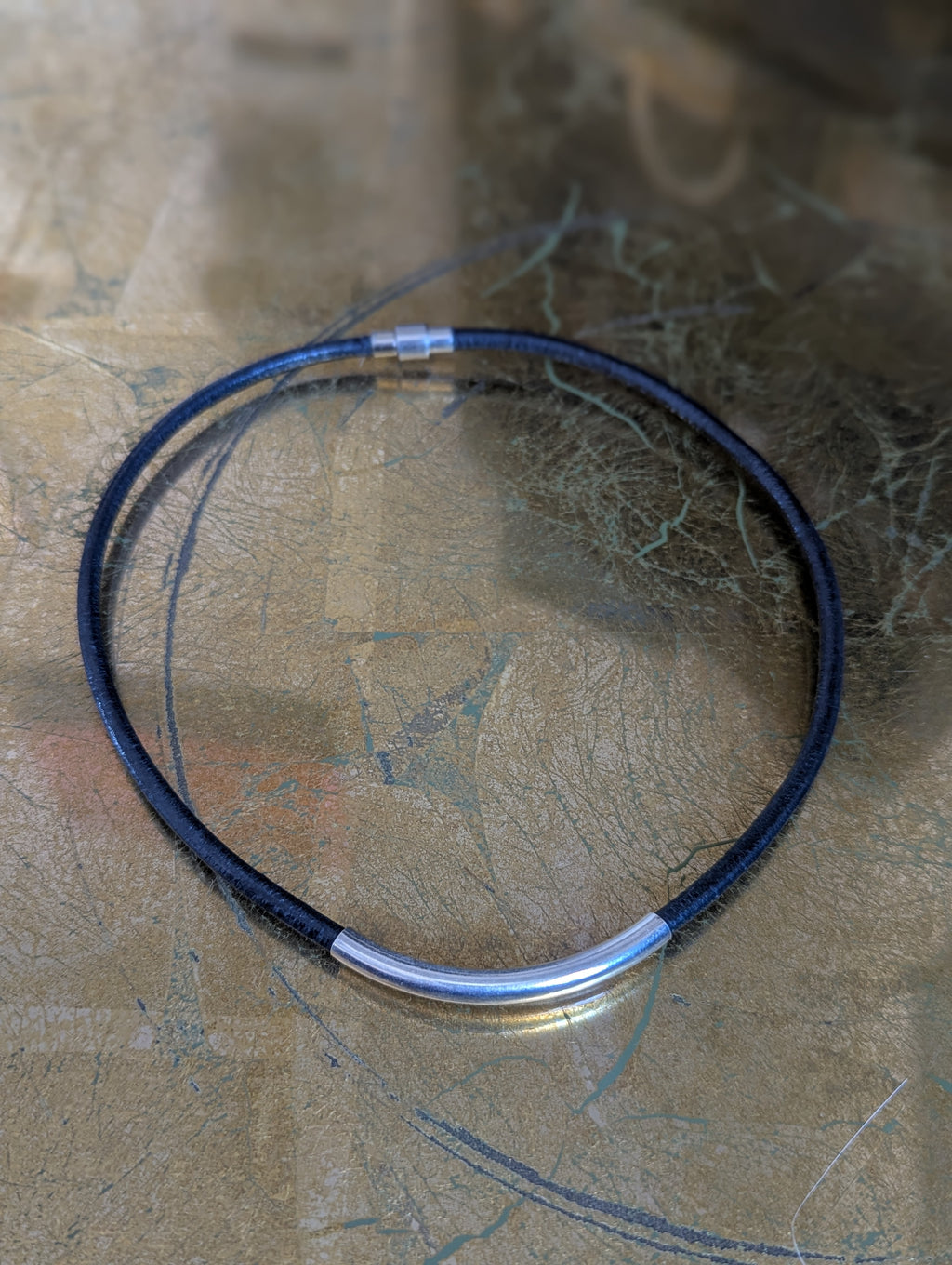 Leather Cord Choker with Sterling Silver Tubing