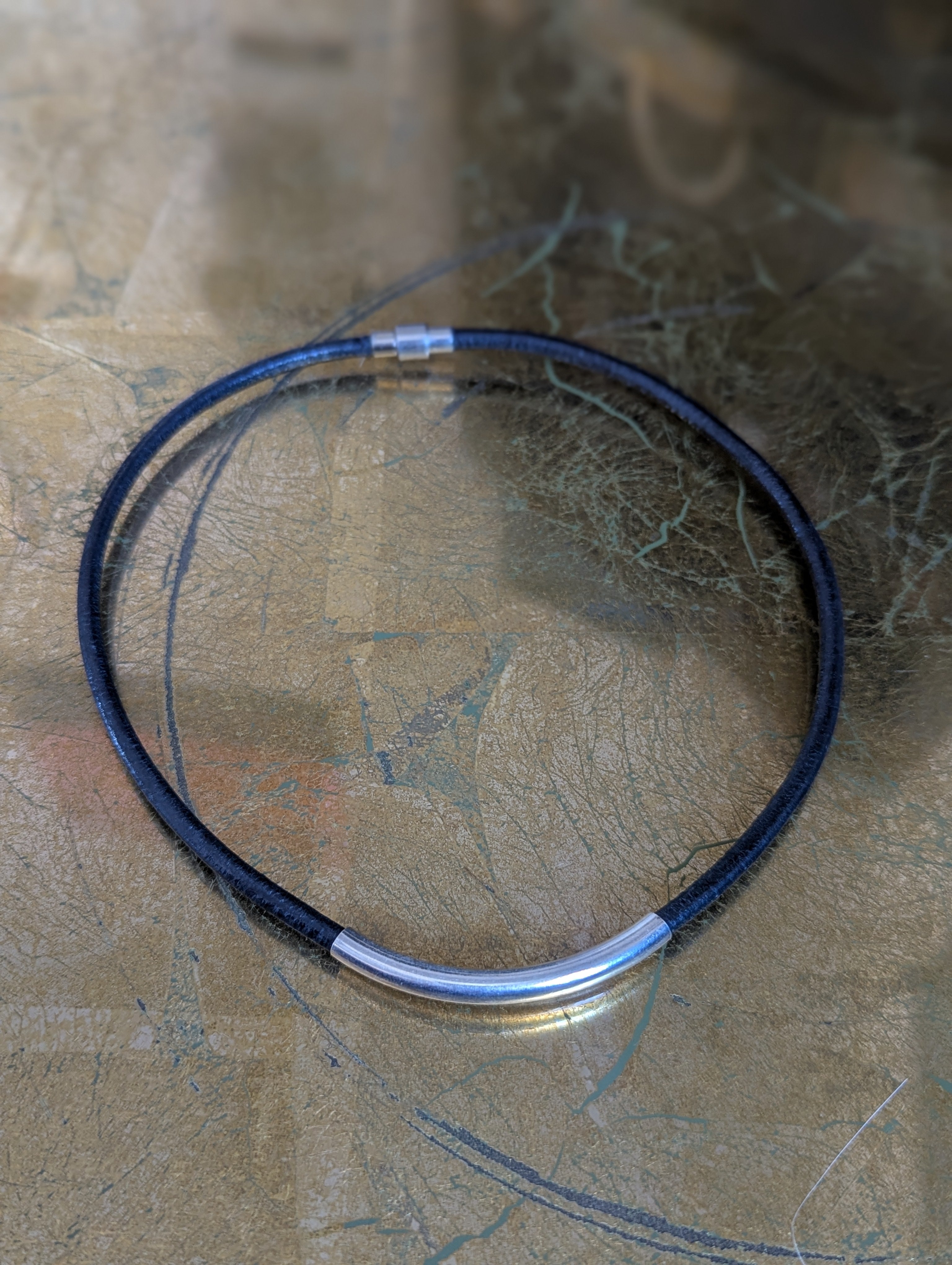 Leather Cord Choker with Sterling Silver Tubing