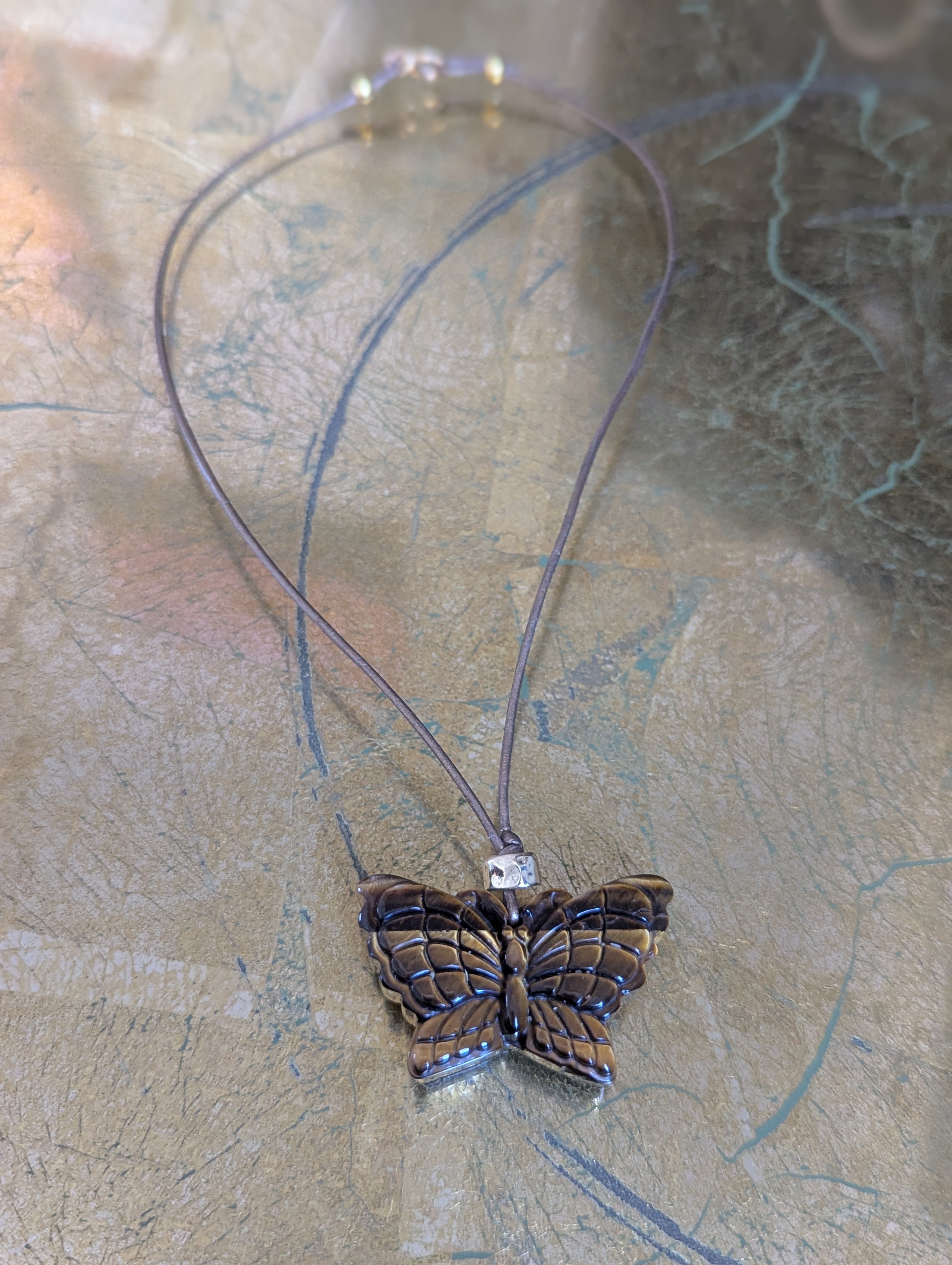 Tiger Eye Gemstone Butterfly Pendant