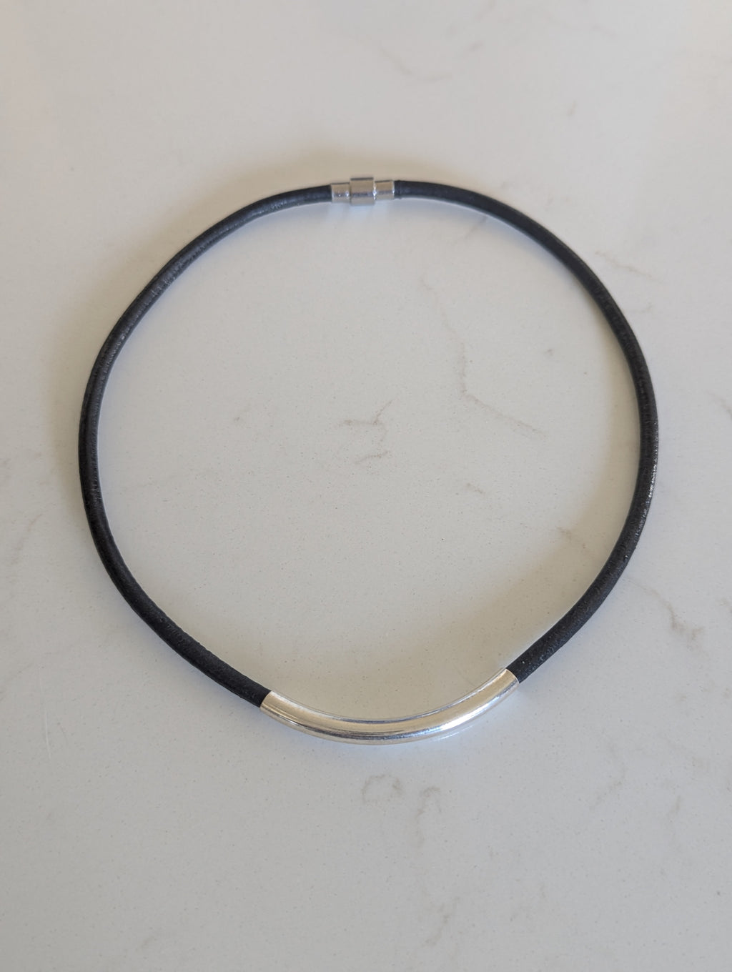 Leather Cord Choker with Sterling Silver Tubing