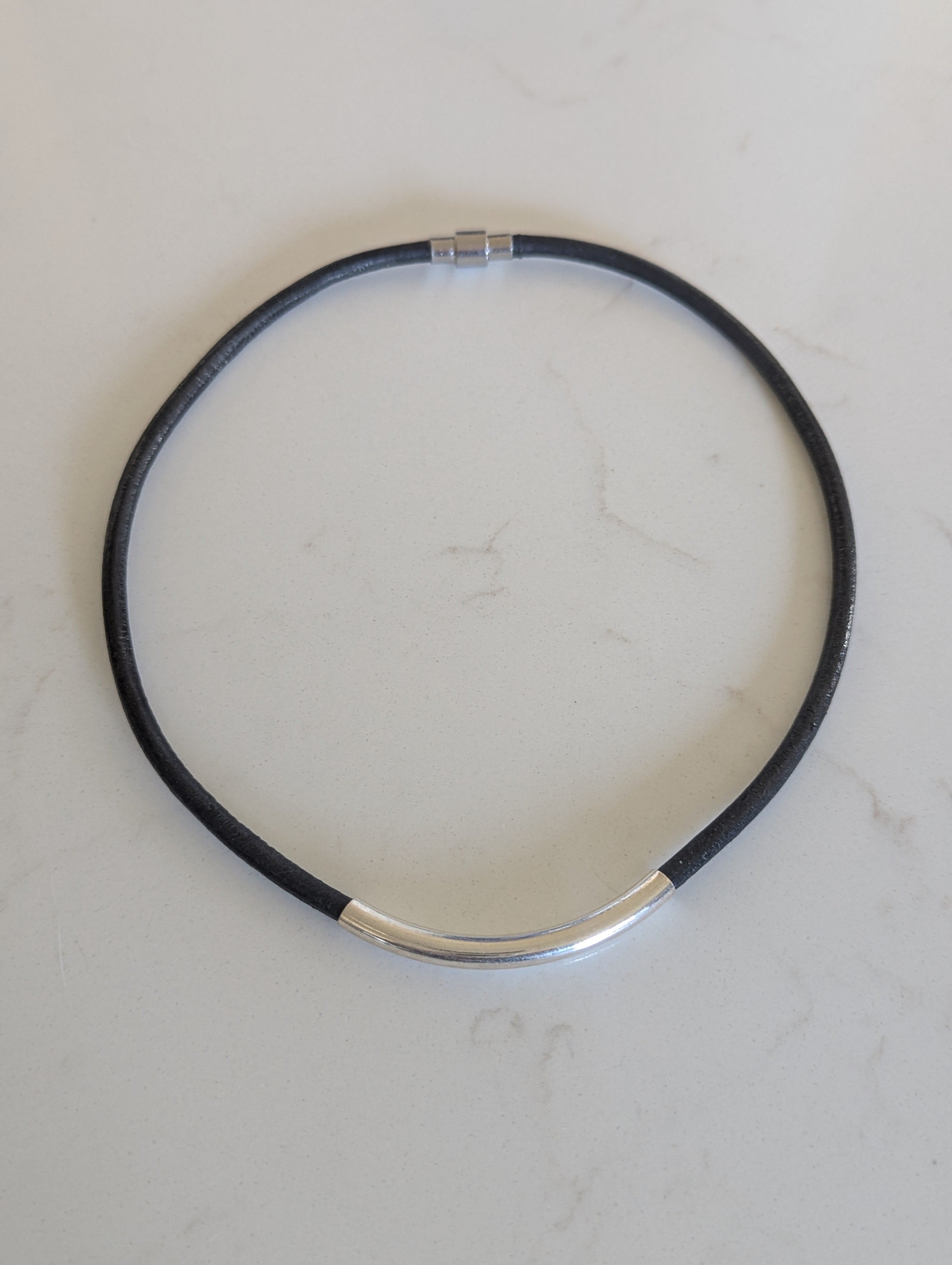Leather Cord Choker with Sterling Silver Tubing