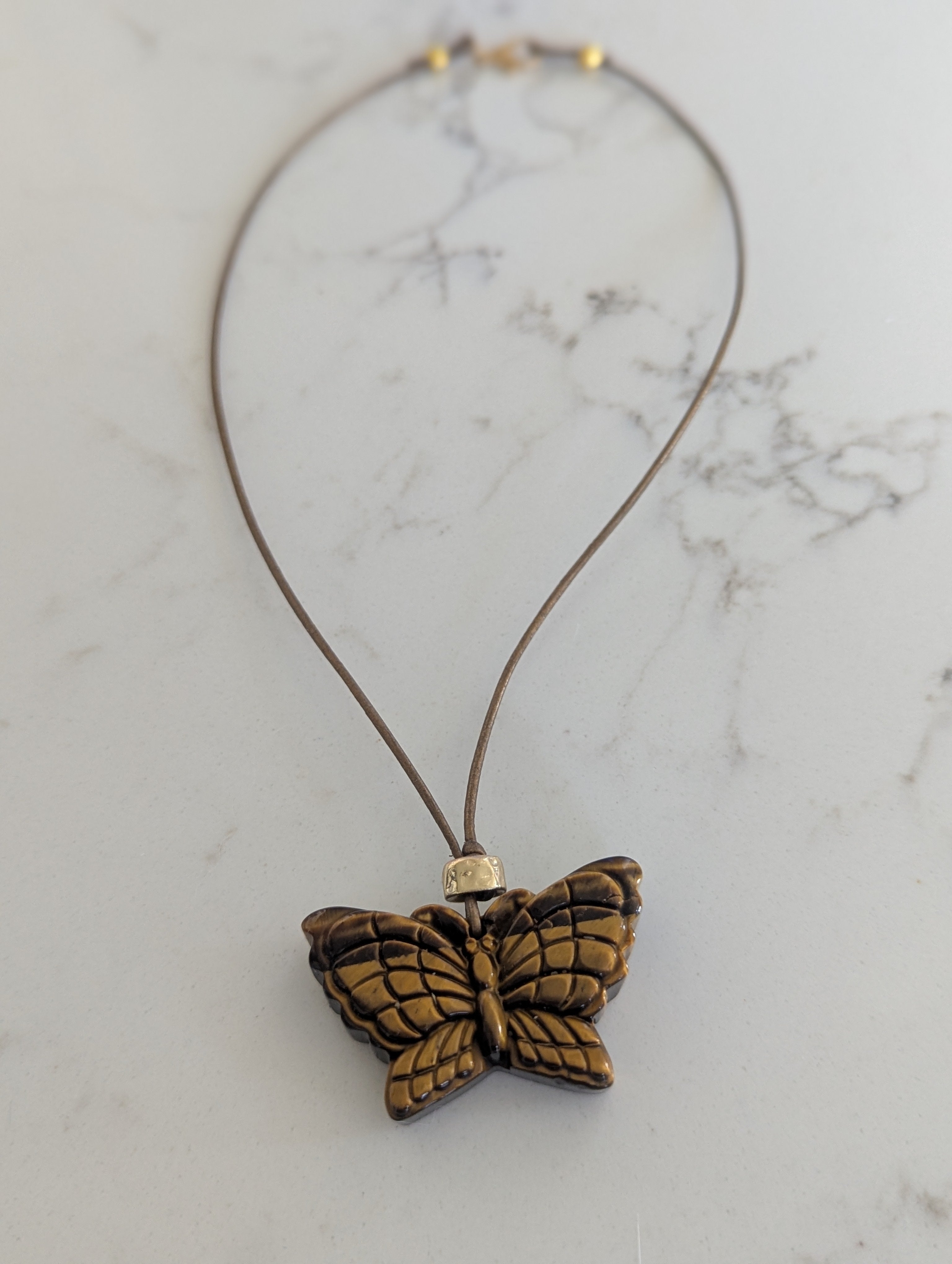 Tiger Eye Gemstone Butterfly Pendant