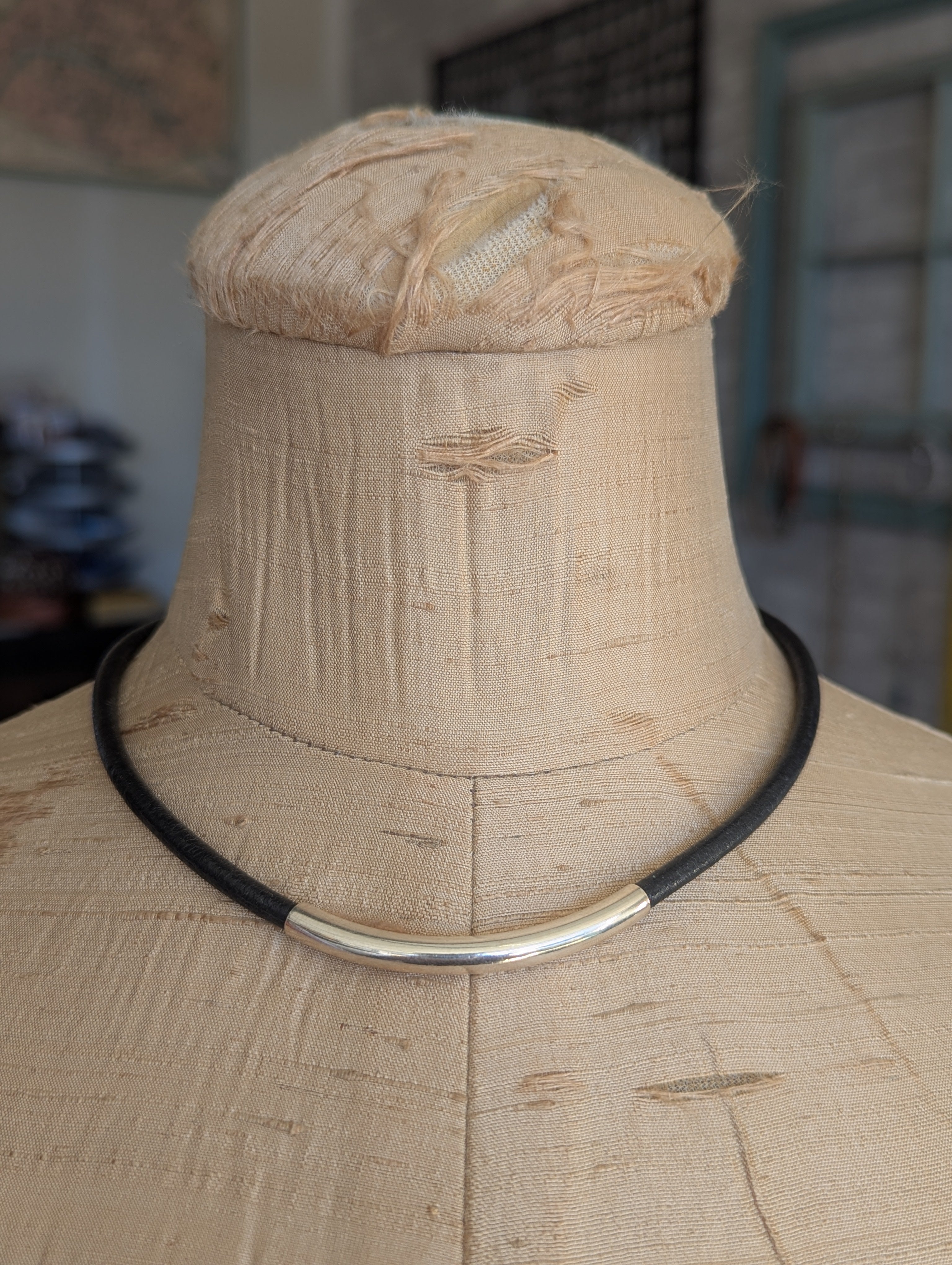 Leather Cord Choker with Sterling Silver Tubing