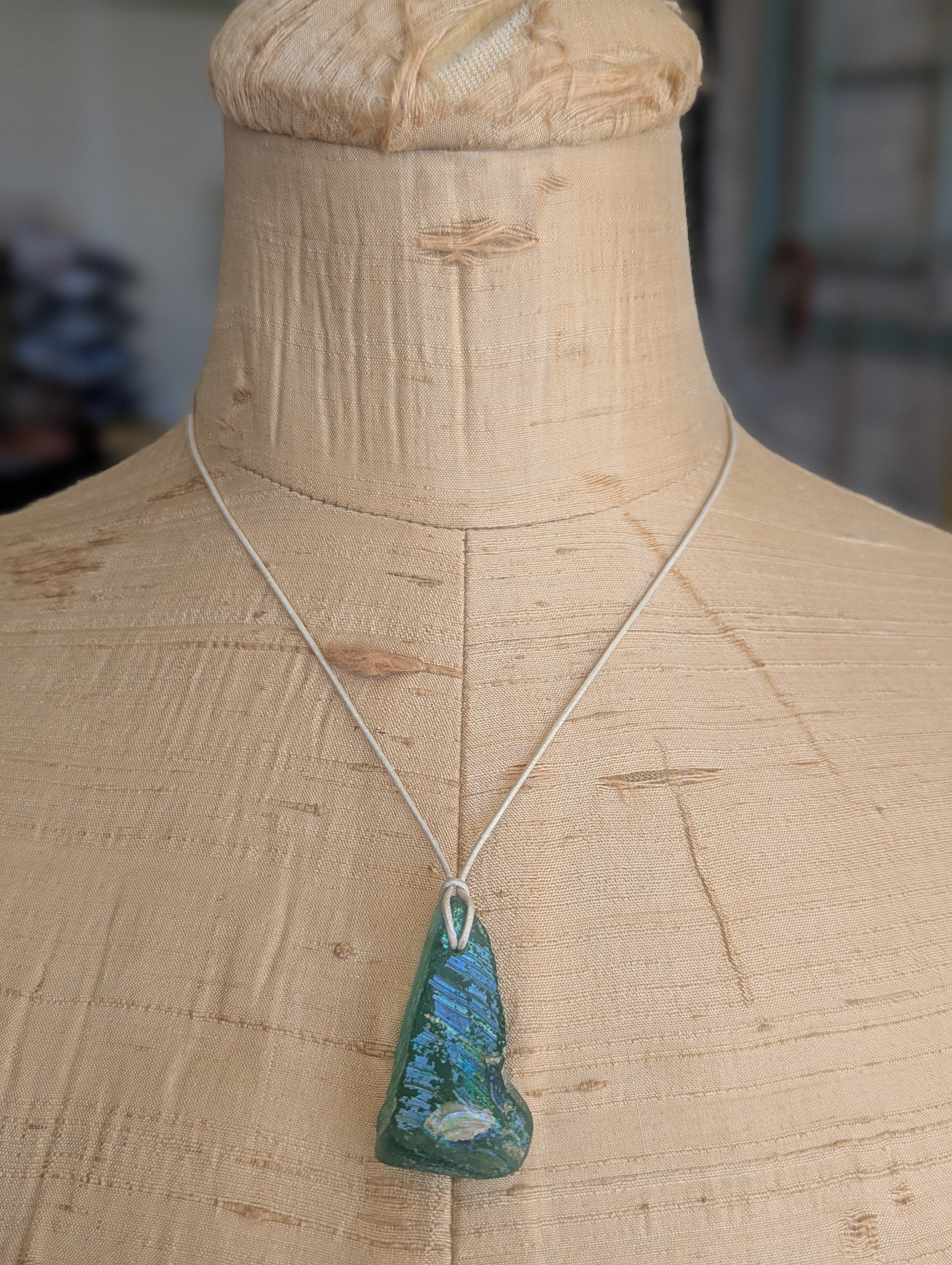 Blue Roman Glass Ancient Artifact Perfume Bottle Shard Pendant