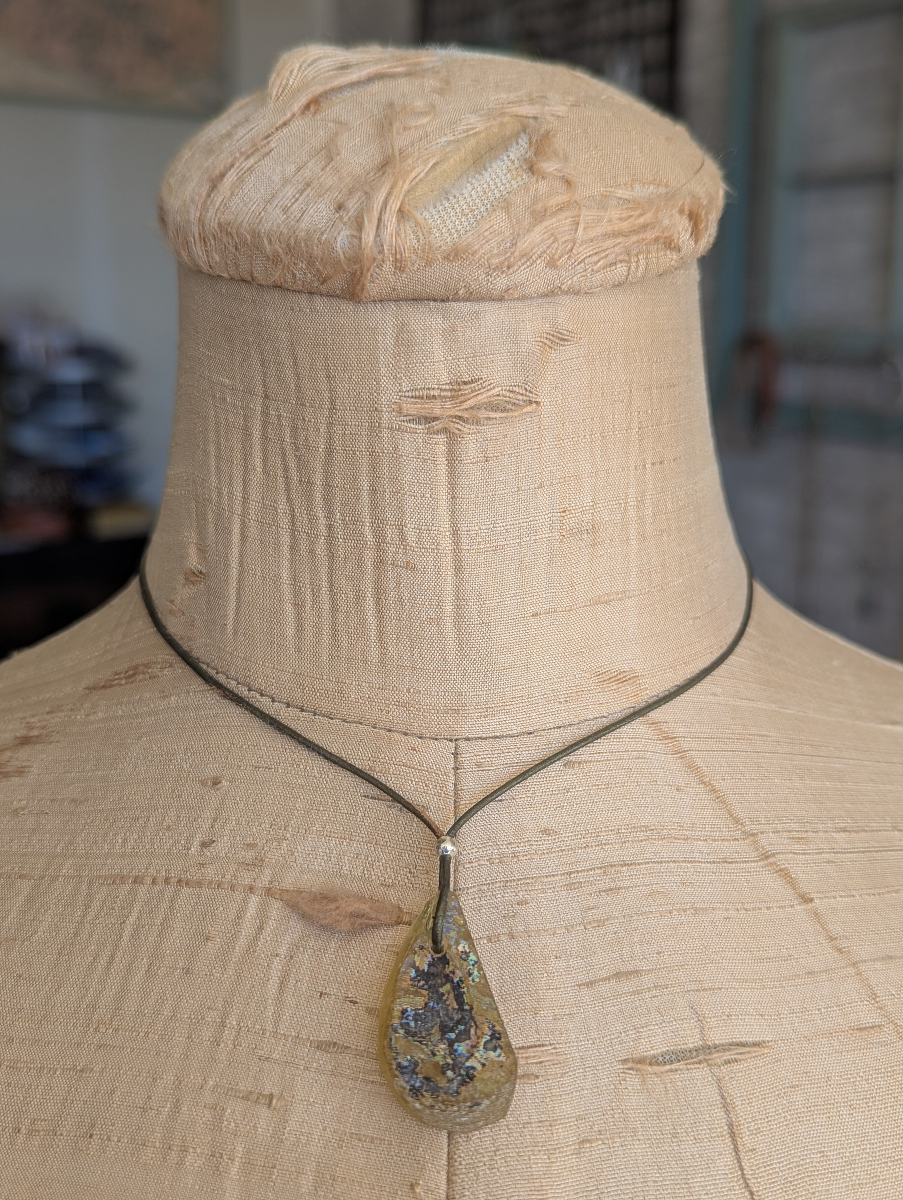 Beige Roman Glass Ancient Artifact Perfume Bottle Shard Pendant