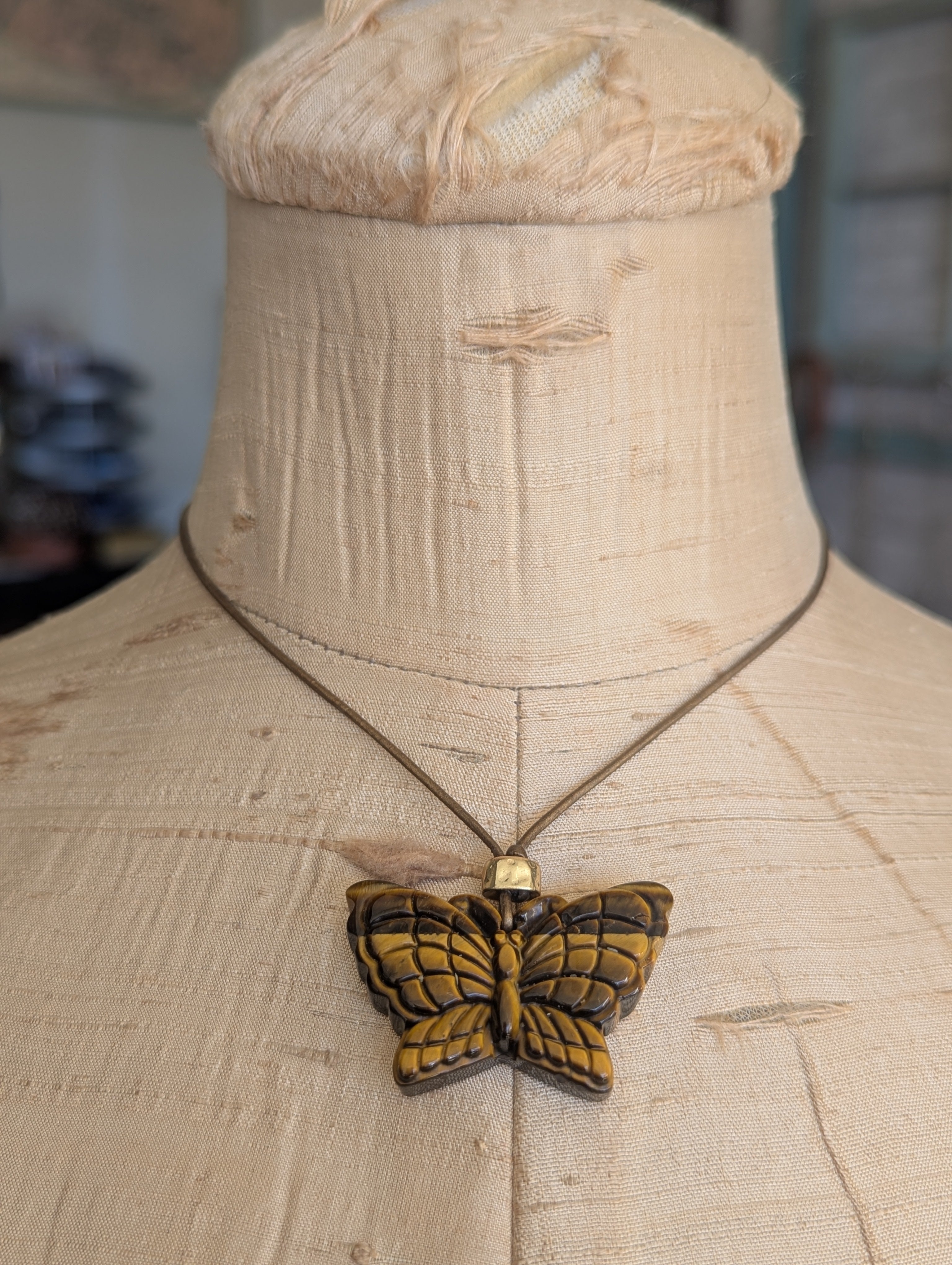 Tiger Eye Gemstone Butterfly Pendant