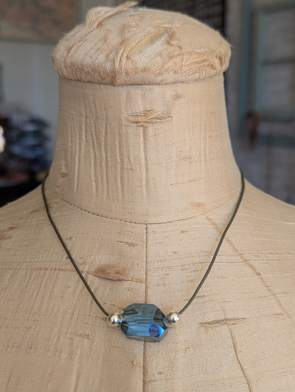 Blue Crystal Focal Bead Choker