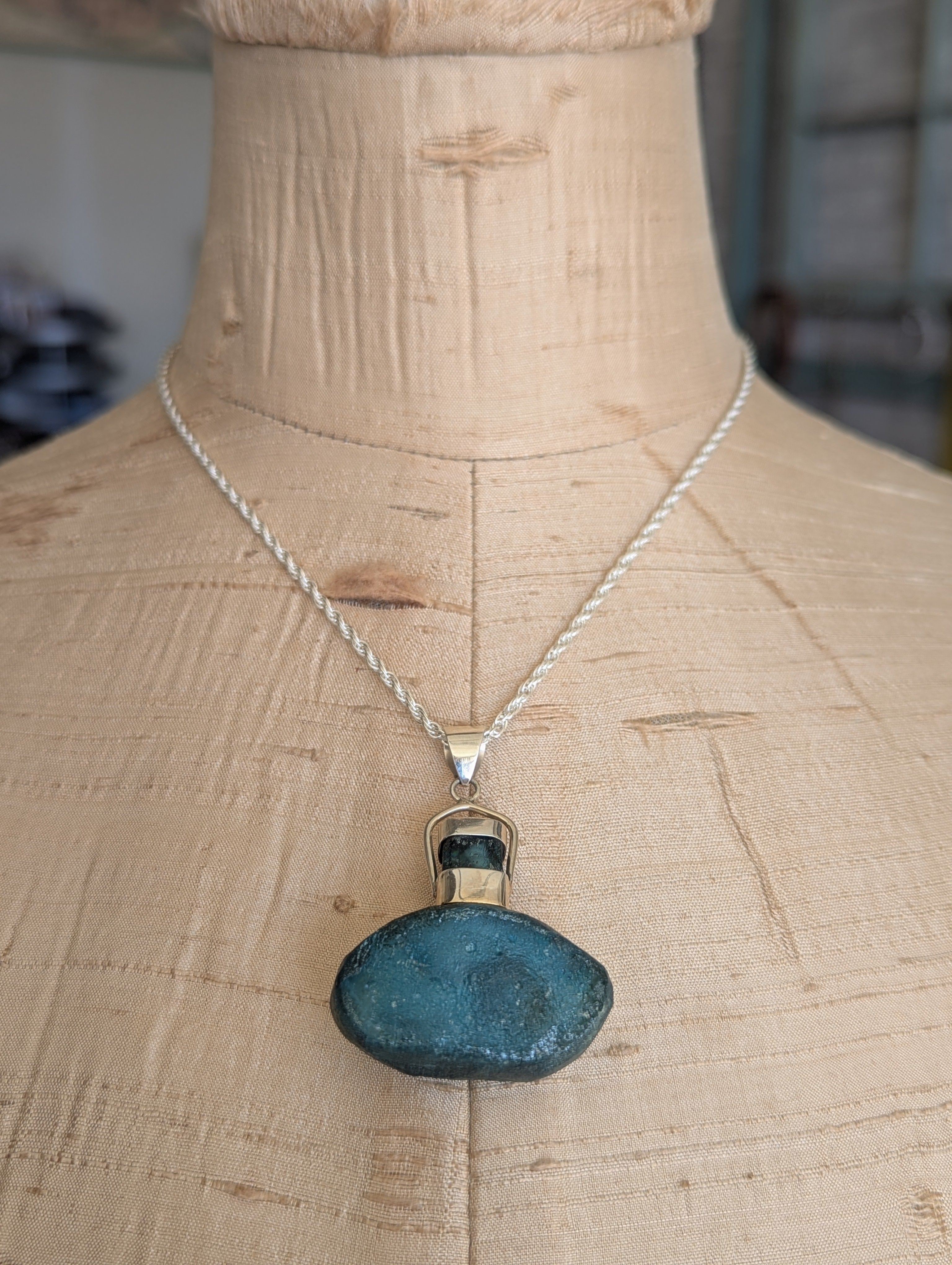 Blue Roman Glass Ancient Perfume Bottle Pendant