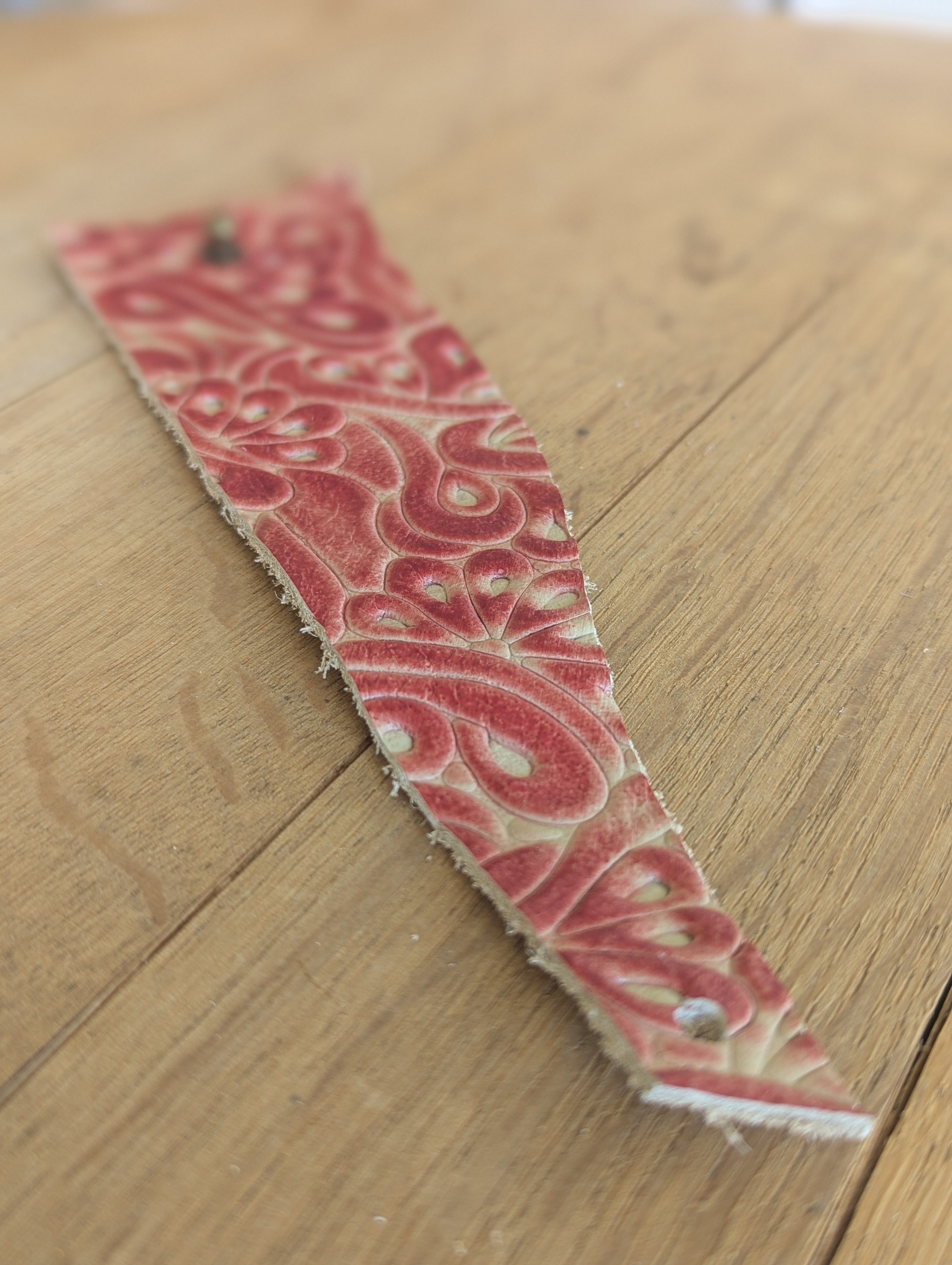 Embossed Leather Cuff - Red