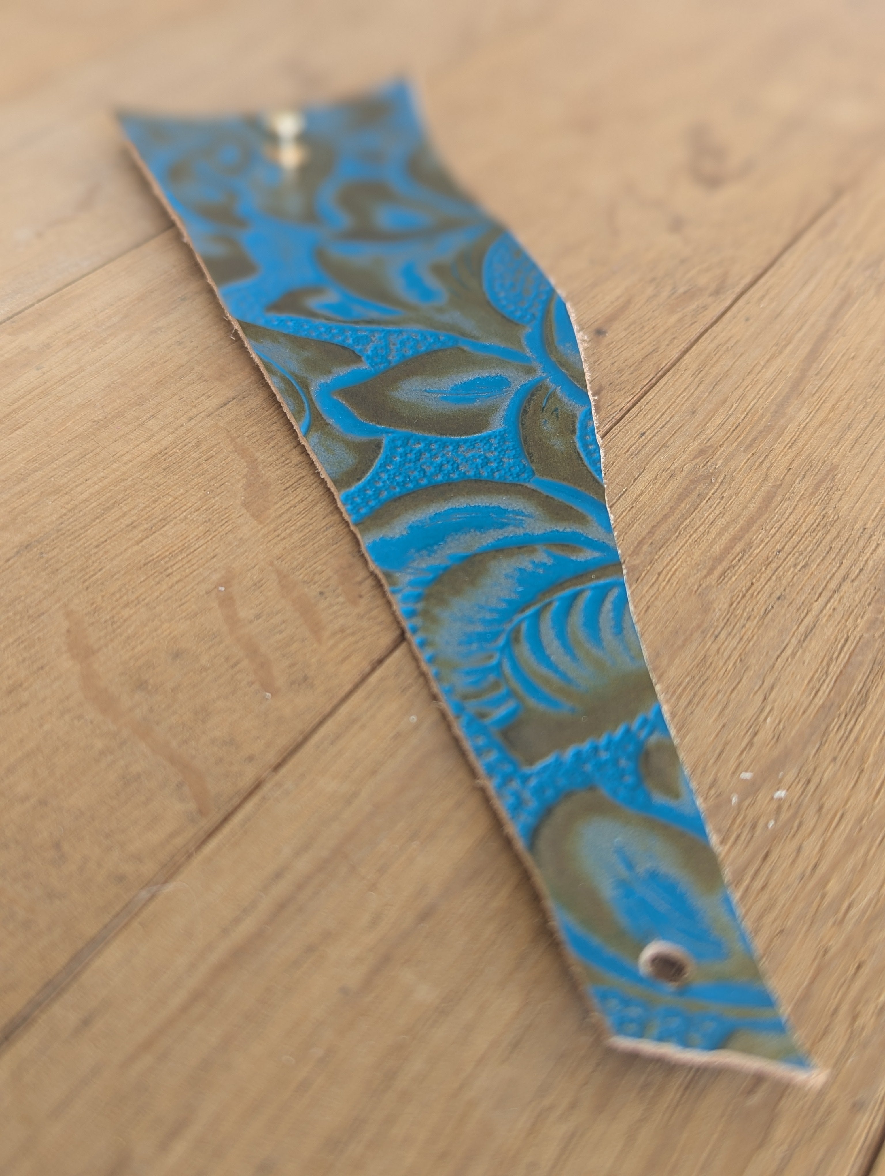 Embossed Leather Cuff - Turquoise & Gold