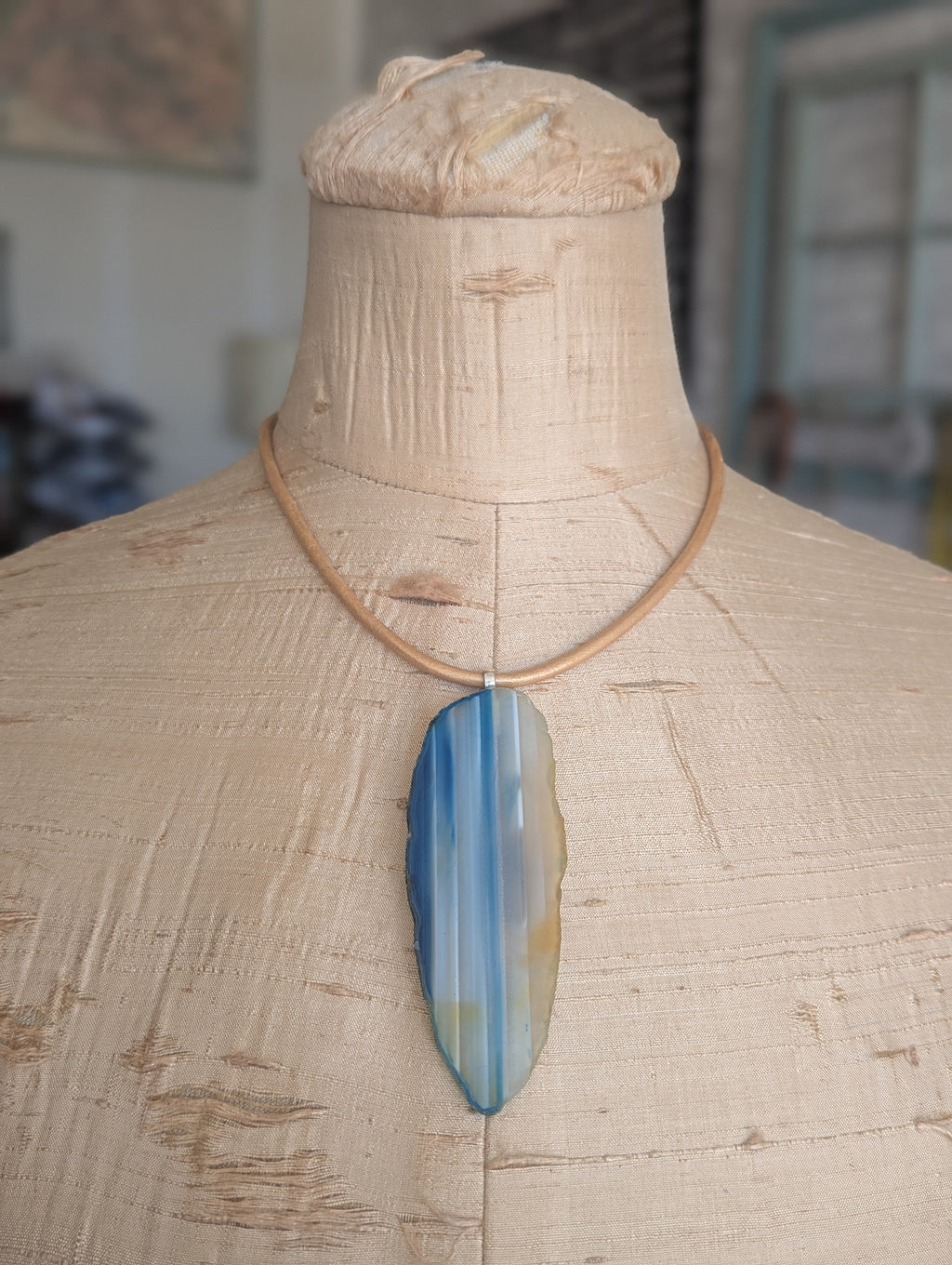 Teal Sliced Agate Pendant