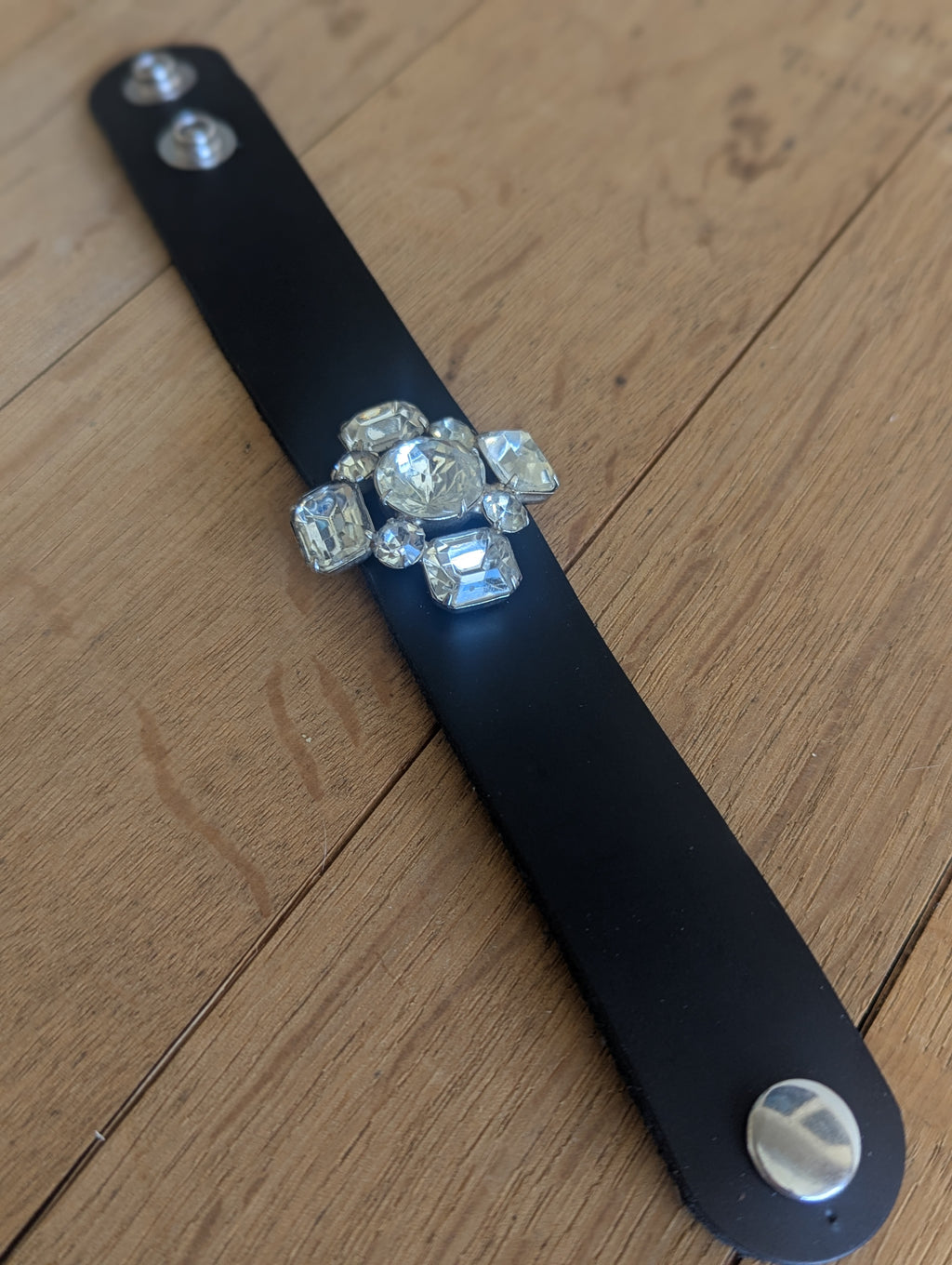 Vintage Rhinestone Focal Leather Bracelet