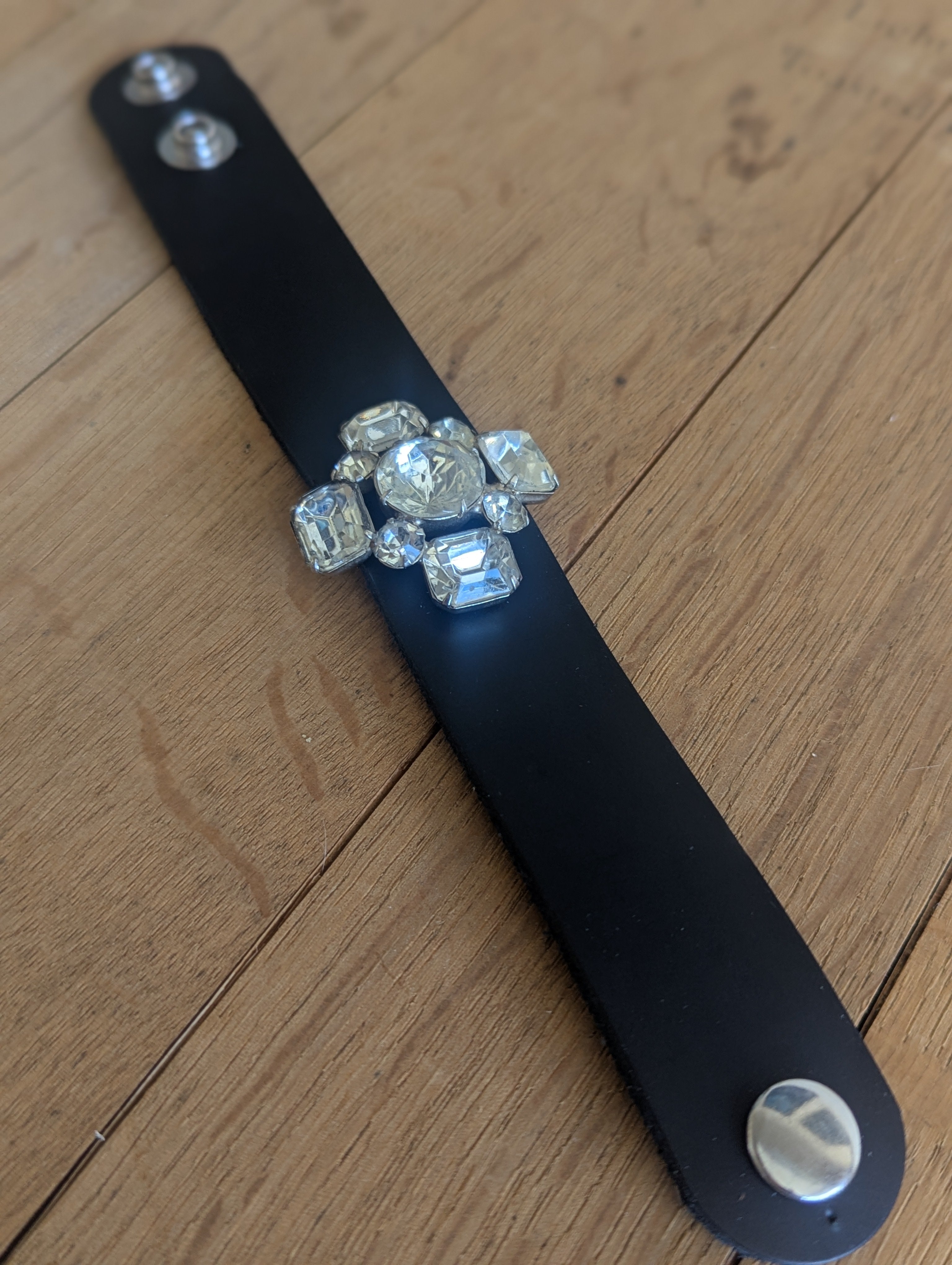 Vintage Rhinestone Focal Leather Bracelet