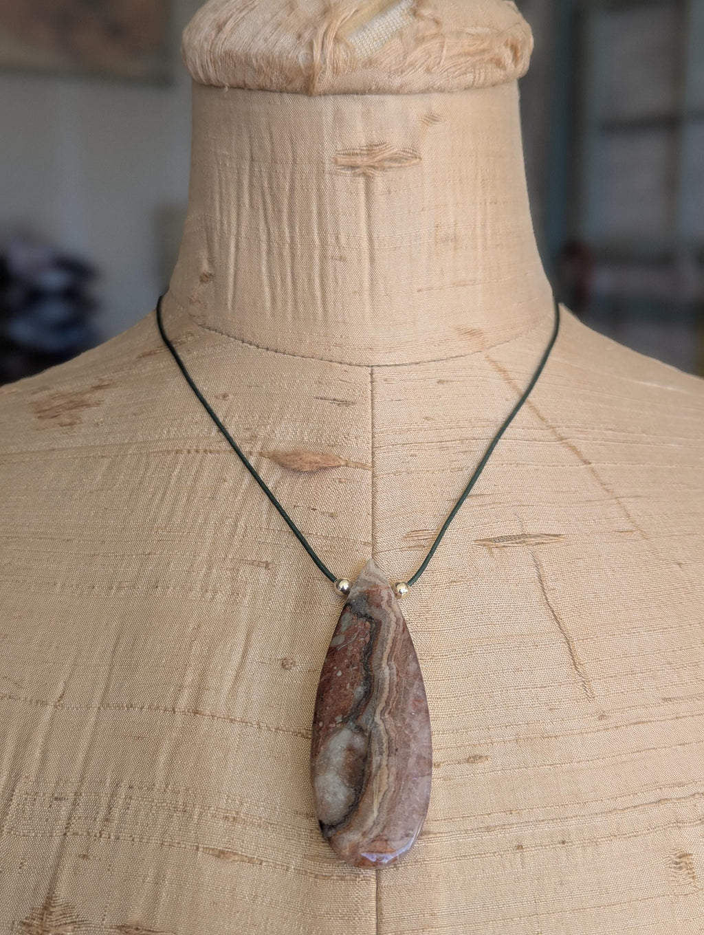 Rainbow Amethyst Teardrop Pendant Large on Metallic Leather Cord with Sterling Silver Accents and Clasp