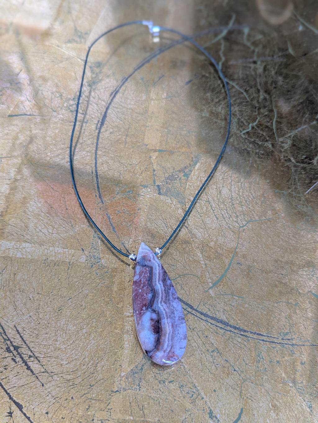 Rainbow Amethyst Teardrop Pendant Large on Metallic Leather Cord with Sterling Silver Accents and Clasp